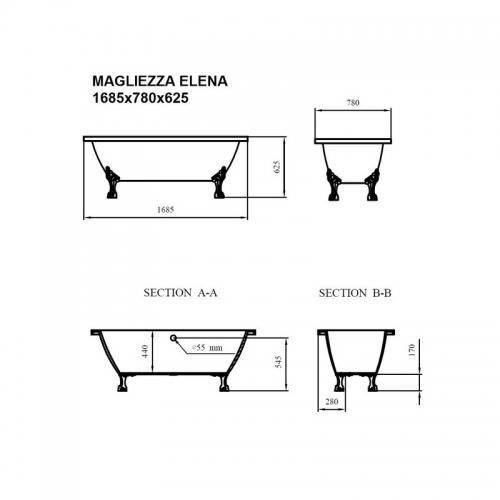 Акриловая ванна MAGLIEZZA ELENA 168,5x78 ножки хром